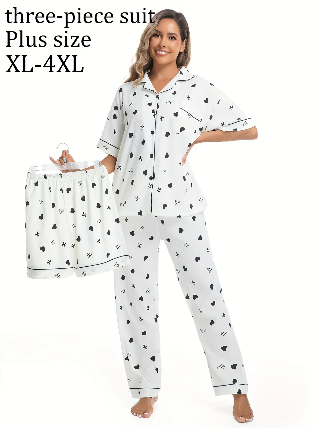 طقم بيجامة صيفية للسيدات مكون من ثلاث قطع، ملابس منزلية بأكمام قصيرة، بدلة قصيرة الطول ناعمة وقابلة للتنفس #4