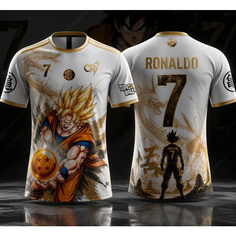 Summer New Dragon Ball Goku Super Saiyan x Ronaldo 7 3D All Over Print Breathable Anime Sports Streetwear Unisex Tee