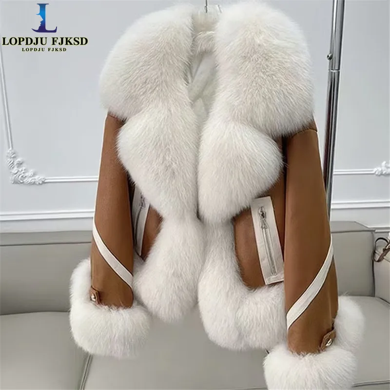 Faux Suede Jacket Coats for Women,Faux Fox Fur Collar Coats,English style Overcoat,Female Clothes,Thicken Warm,New ,Winter,2026