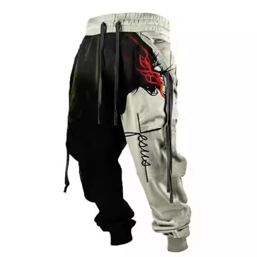 Fashionable Loose Men's Drawstring Print Pants Casual Wide Leg Trousers Comfortable Loose Sweatpants Streetwear