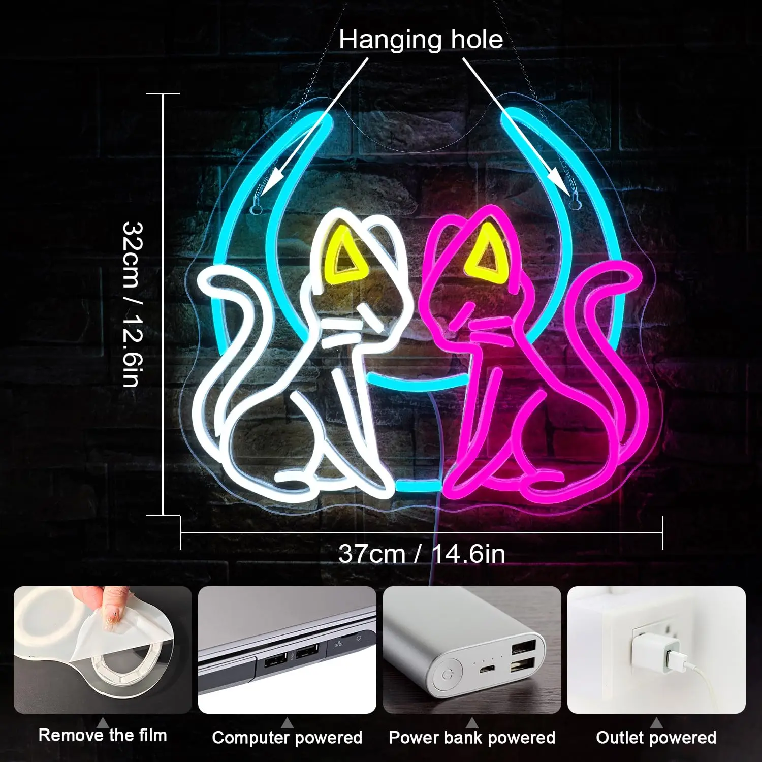 القمر القط النيون ضوء مخصص LED الحيوان الجمال الأعمال شعار ليلة مصباح ديكور غرفة نوم جدار متجر الأطفال هدية الطرف