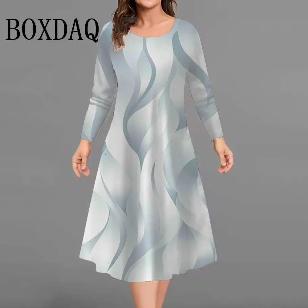 

2025 осенне-зимние платья, женское модное платье больших размеров с длинными рукавами для женщин, повседневное свободное платье в полоску с принтом, большого размера 9XL