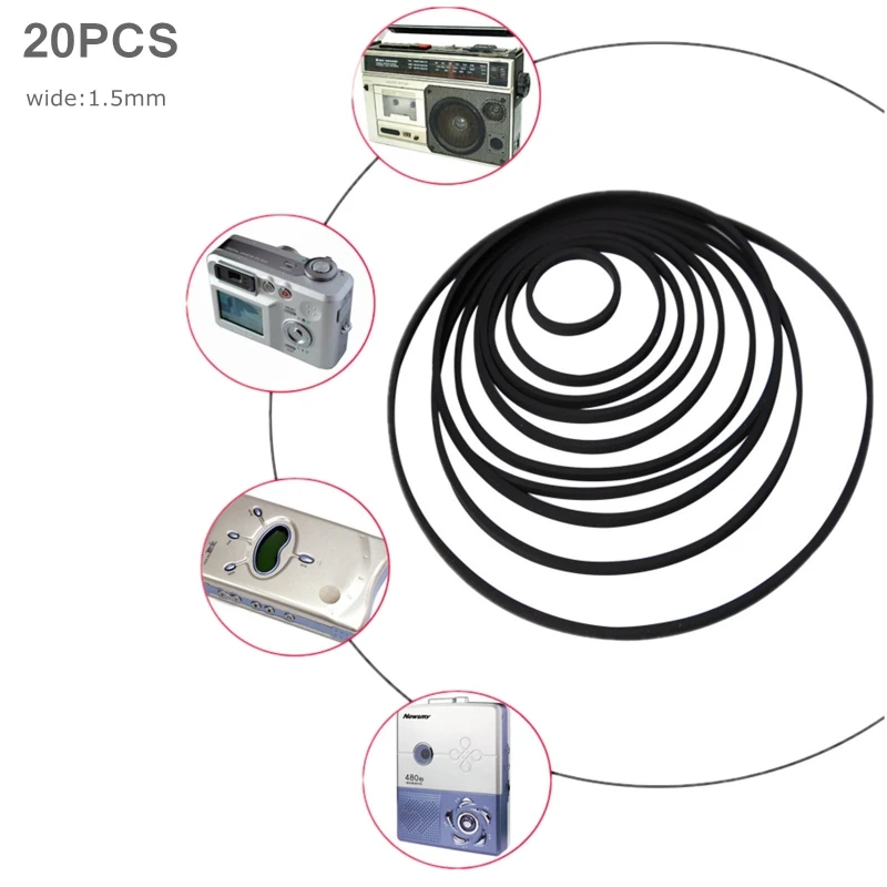 40-65/75-100/110-145mm Universal 1.5mm width square Rubber Belt Mix Cassette Tape Belt Pulley Drive Belt for Recorders