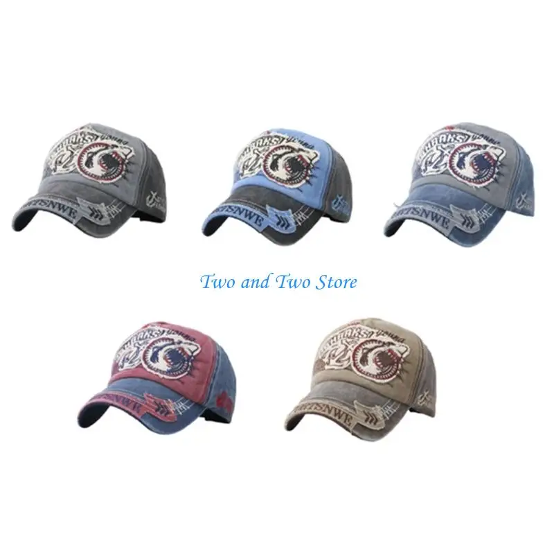 

HX6F Unique Embroidered Letter Shark Baseball Cap Sun Hat For Men And Women