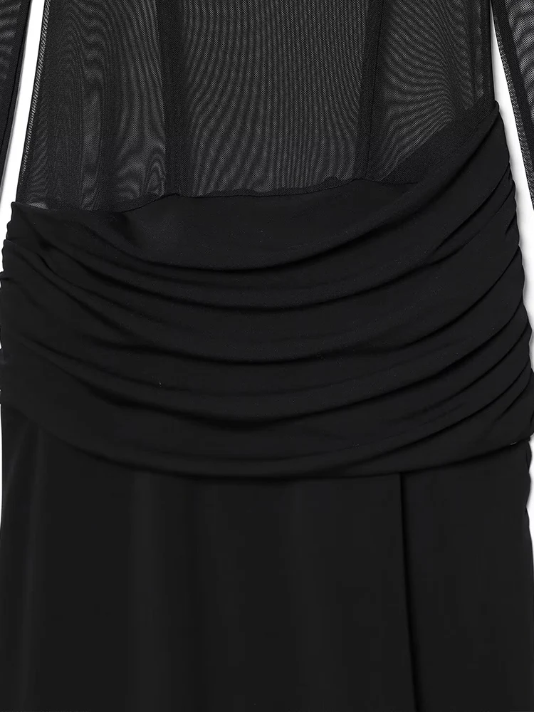 ملابس نسائية وصلت حديثًا لشتاء 2025 على الطراز الأوروبي والأمريكي بأكمام طويلة ورقبة مربعة فستان مرقع