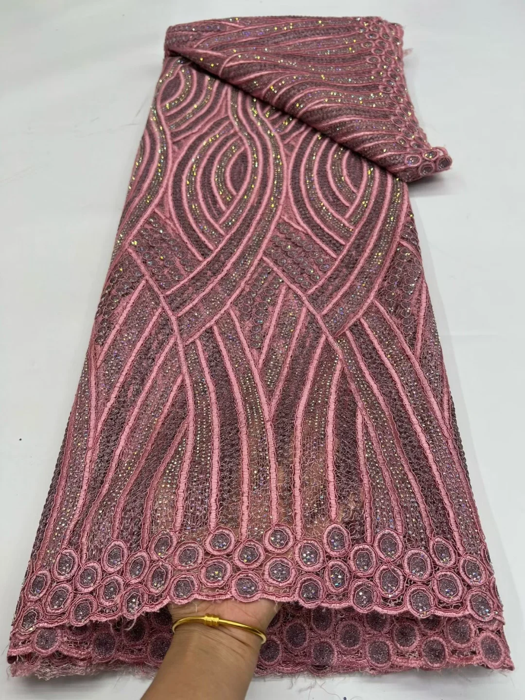 

Африканское кружево 2025: Ткань ручной работы с бисером, французскими пайетками, нигерийской вышивкой, свадебная сетчатая кружевная ткань для шитья