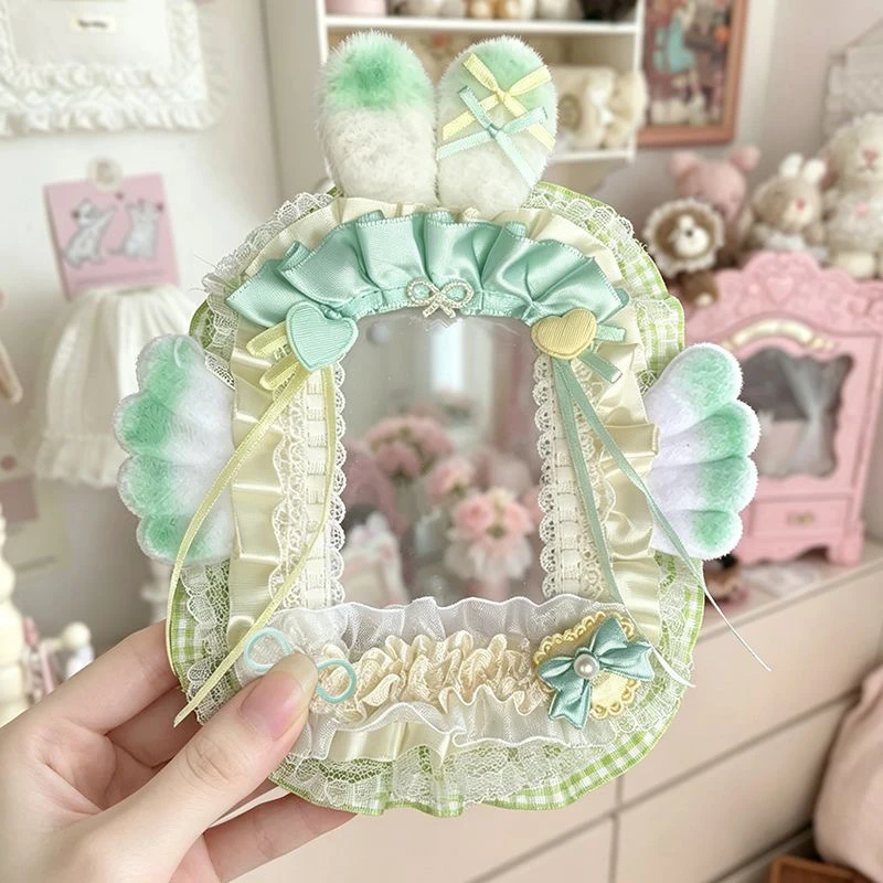 Plush Wing Bunny Ear Lace Photocard Display Card Holder Lolita Bow 3 Inch KPOP Photocard Decor Border Macaron Gradient Polaroid Photo Frame Anime Idol Collection Itabag Itaplate Decor Ornament photocard topper