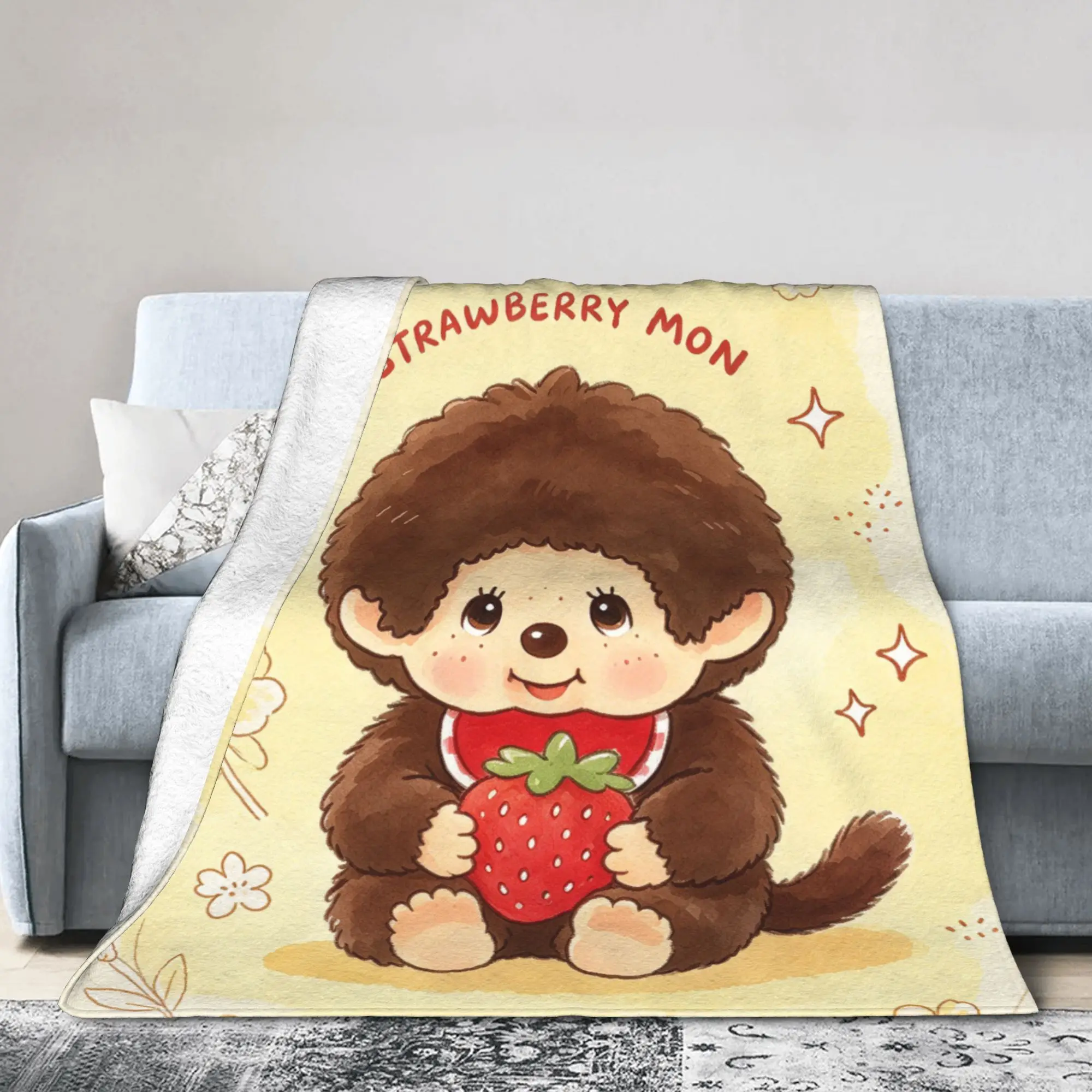 Custom Ultra-Soft Fleece M-Monchhichis Throw Blanket Warm Flannel Cute Monkey Character Blankets for Bedding Travel Sofa Quilt