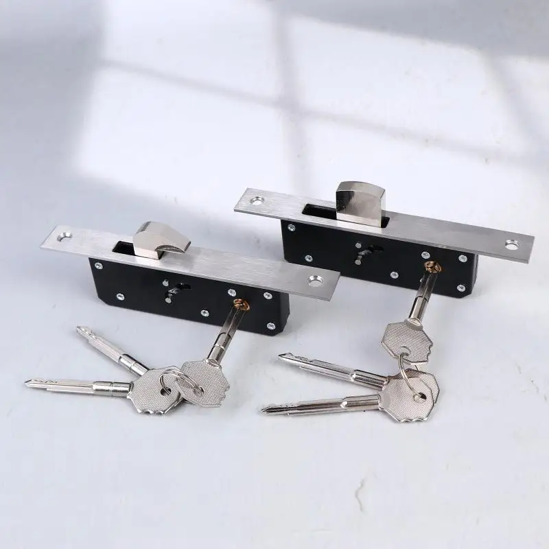 Sliding Door Hook Lock Aluminum Alloy Window Locks Anti-Theft Safety Wood Gate Floor Lock With 3 Cross Keys