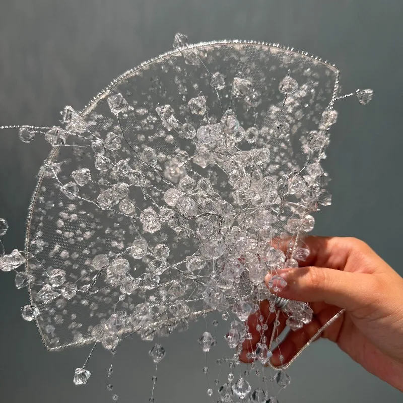 Group fan transparent crystal tassel group fan bride bouquet for sisters wedding gift view 5