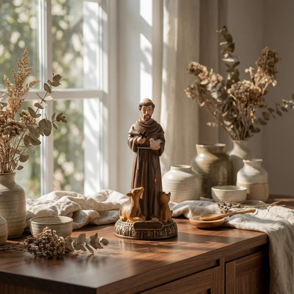 Saint Francis Sculpture with Animals Christian Saint Francis Statue Monk Figurine with Animals Resin Decor Rustic for Believers
