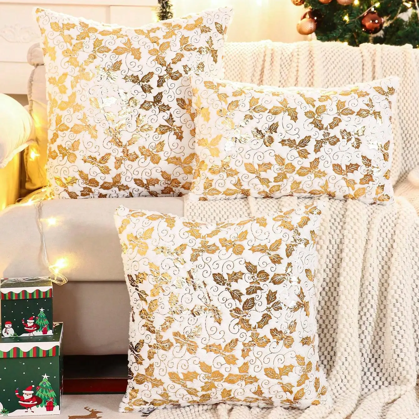 Snowflake Christmas Pillow Cover, Glitter Sequin Holiday Decor for Sofa, Velvet Plush Cushion Case Home Decor