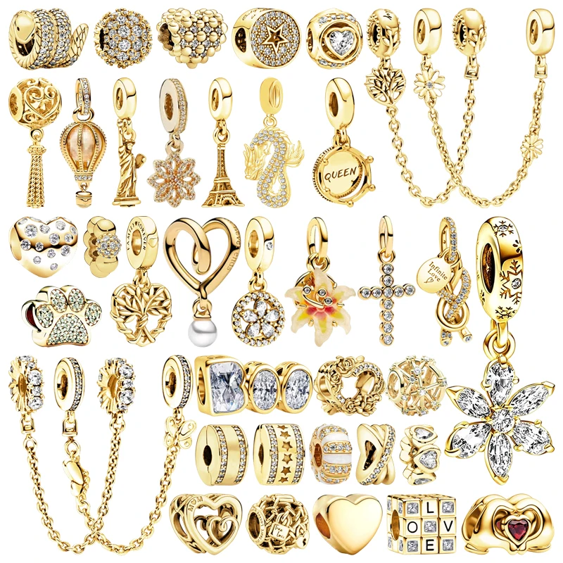 

Новые ювелирные изделия своими руками, подарки, сверкающая Золотая бабочка, защитная цепочка, воздушный шар, крест, сердце и роза, бусины, подходят для оригинальных браслетов