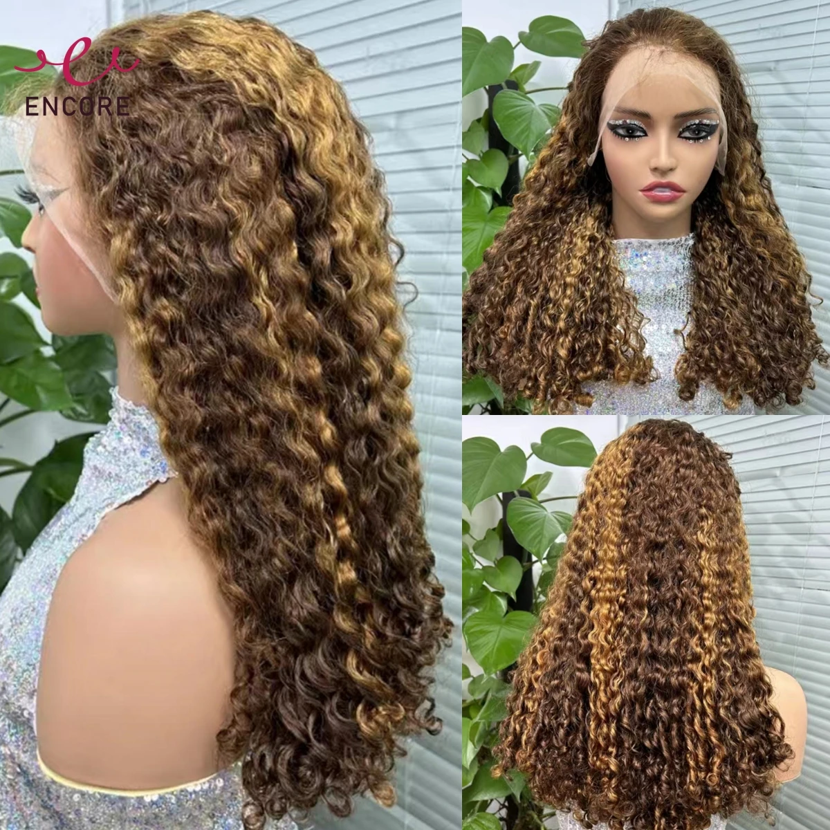 Highlight 300% Density Bouncy Curly Lace Wigs 12A Brazilian Remy Human Hair Lace Wigs 13x4 Transparent HD Lace Frontal Hair Wigs