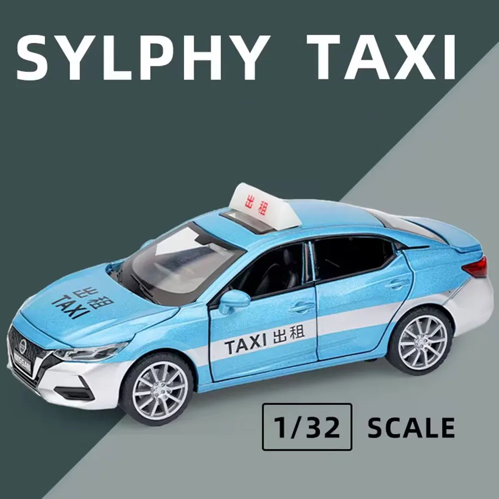 1:32 Alloy Diecast Nissan SYLPHY Taxi Toys Models Cars Wheel Pull Back Vehicle with Light Sound Miniature Car Toddler Kids Gifts