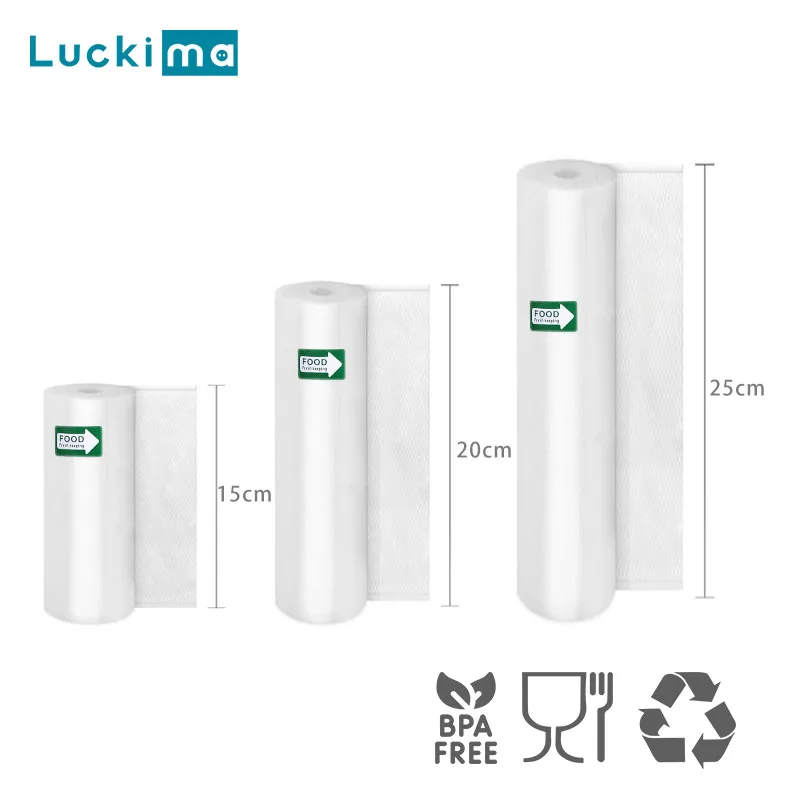 Bolsas selladoras al vacío de longitud personalizada para almacenamiento de alimentos y cocinar Sous Vide, rollos de 3 uds., bolsa de envasado al vacío de alimentos de 15cm/20cm/25cm×500cm
