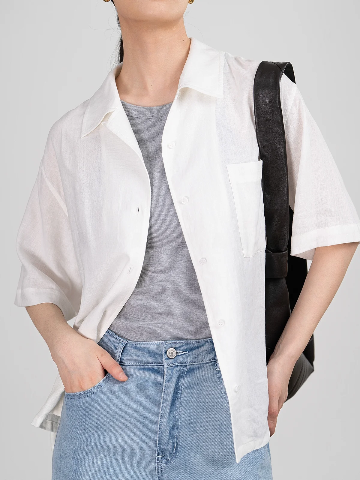 

Льняная рубашка Jin 24K для женщин, средней длины, простая, из смесовой ткани с вискозой, летняя