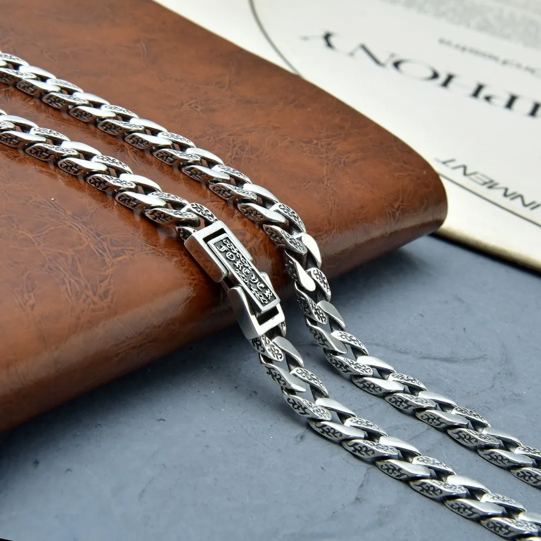Hammer pattern cuban necklace men's sterling silver 925 personalized trendy fashion ins hip hop thick sweater chain