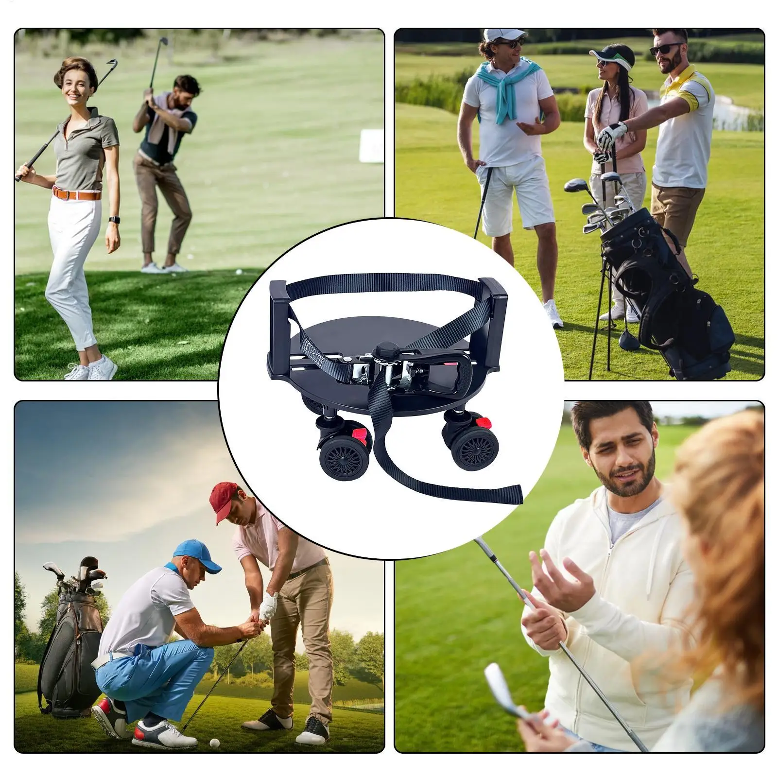 Golf Bag Wheel Base Portable Holder with 360 Degree Swivel Wheel and Brake Golf Equipment Stand for 5-9.5 Inch Bag Driving Range