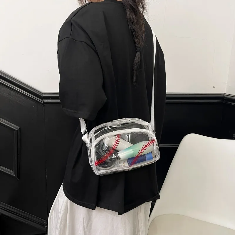 Transparent PVC Zipper Stadium Youth Crossbody Bags Sports Aesthetic Women's Shoulder Bags Sweet Light Cute Clear Baseball Bag