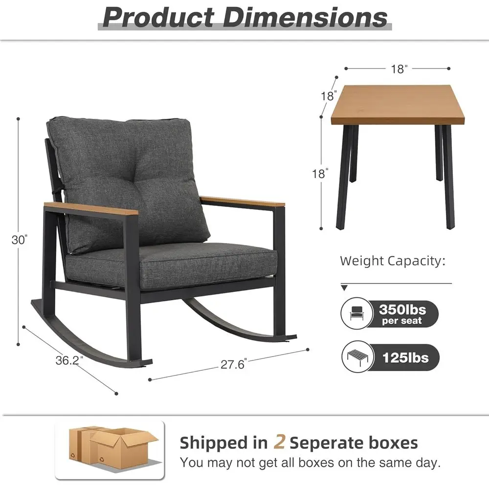 مجموعة بيسترو للفناء الخارجي باللون الرمادي مع وسائد وطاولة قهوة للحديقة والشرفة والفناء الخلفي #2