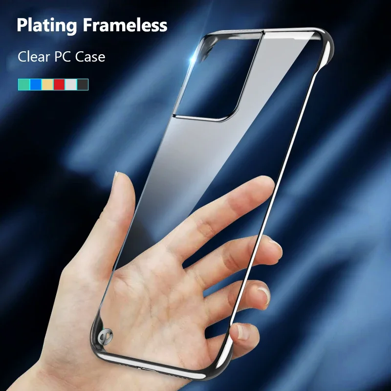 Ultra Thin Plating Frameless Case For Samsung Galaxy S22 S21 FE S20 Note20 Ultra S10 Plus Hard PC Clear Protect Back Cover Shell