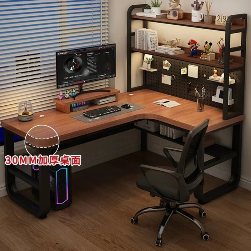 

Corner Soild Wood L-Shaped Desk with Bookshelf for Home Office Computer Gaming Desk Integrated Study E-sports Writing Table