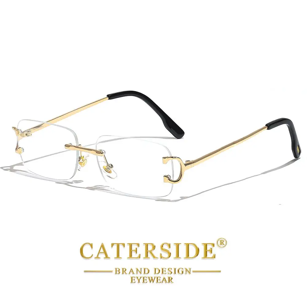 CATERSIDE Neue Modische Herren- und Damen-Blaulichtfilter-Brille Hochwertige Metall-Quadratische Rahmenlose Photochrome Brille – Detail 5