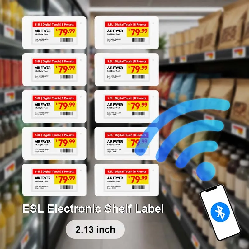 10pcs ESL Price Tag 2.13inch E Ink Electronic Shelf Label Via Bluetooth Digital Price Tags E-ink Display Price Tag for Retail