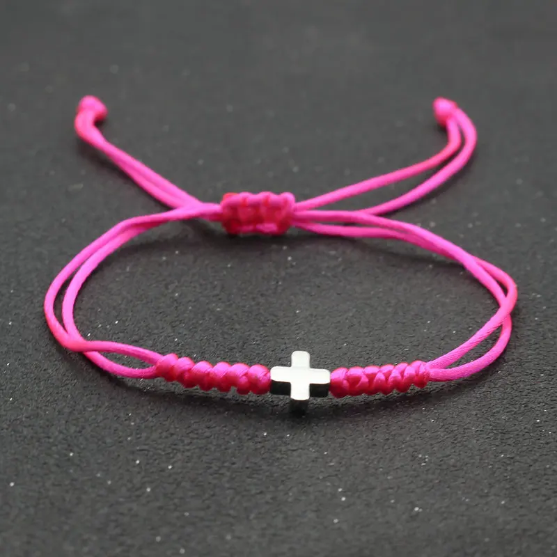 2024 Fashion Colorful Woven Rope String Bracelet Boho Cross Charm Bracelets for Women Girls Handmade Jewelry Child Lucky Gift