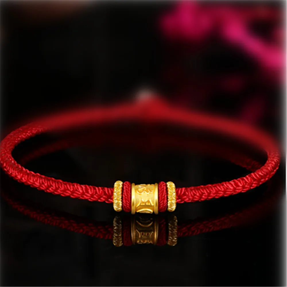 Imagem -06 - Bracelete Puro do Grânulo do Tubo do Ouro Amarelo para Homens e Mulheres Seis Palavras 999 24k