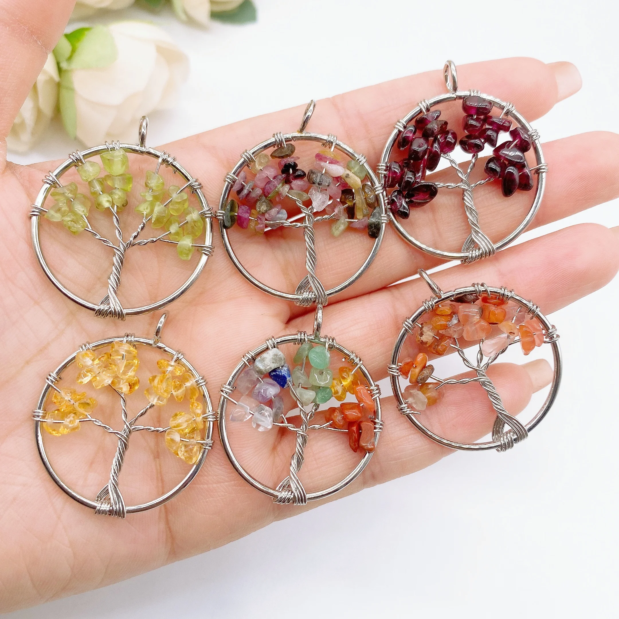 30MM Crystal Amethyst Tree Of Life Chakra Wisdom Tree Reiki Healing Natural Stone Pendant For Jewelry Necklace Accessories Gift