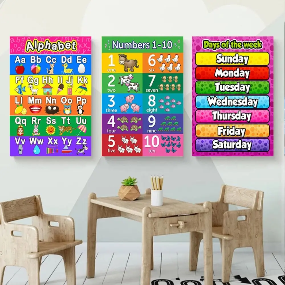 4 stks/set Nummers 1-10 Poster ABC Alfabet Poster Wandkaart Kleuren Poster Interactief Alfabet Leren Pocket Grafiek