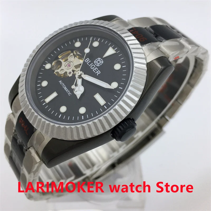 Мужские модные часы BLIGER 39 мм с вырезами, часы из нержавеющей стали NH38, светящиеся водонепроницаемые часы с сапфировым стеклом