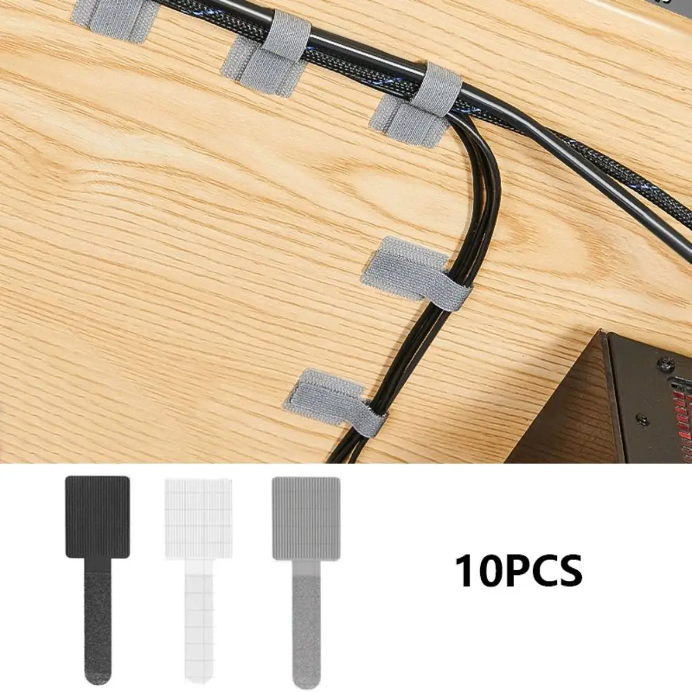 10Pcs Reusable Cable Ties Portable Adjustable Straps Fastening Wire Organizer Desk Management Self Adhesive Cord Rope Holder