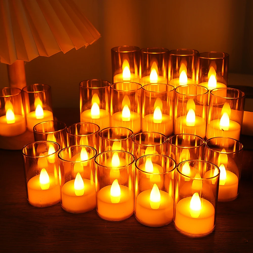 10/1pcs LED Acrylic Candles Battery Operated Flameless Tealight Fake Candles Lamp Wedding Birthday Party Home Decoration Lights