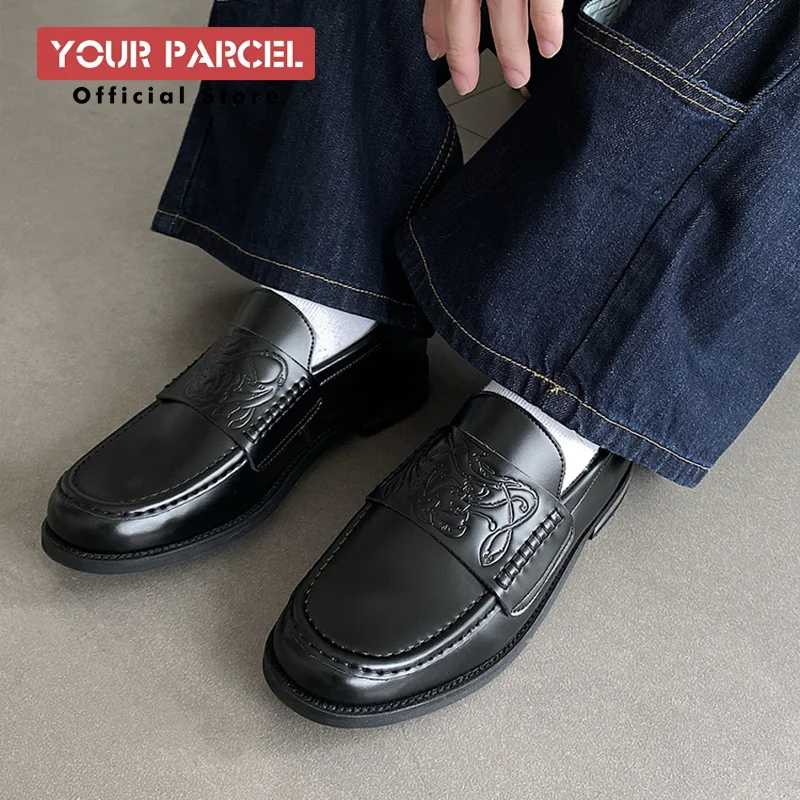 Vampire loafers with leather toe layer niche cowhide couple's blood red sheepskin lining breathable lazy slip in leather shoes