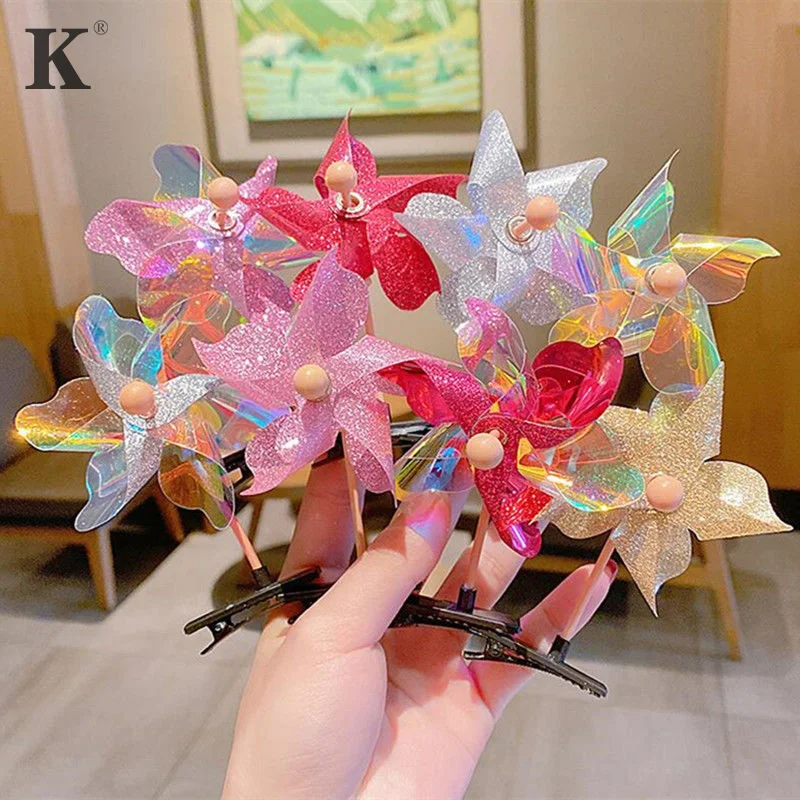 

1pcs Windmill Hairpin Rotatable Little Girls Taking Photo Hair Clip Sweet Cute Children Barrettes Headwear New Year Xmas Gift