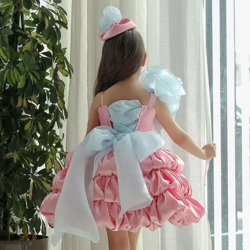 Girl Lolita Princess Party Dress Summer Bow Children's Pink Puff Cake Dress Model Fashion Show Costume