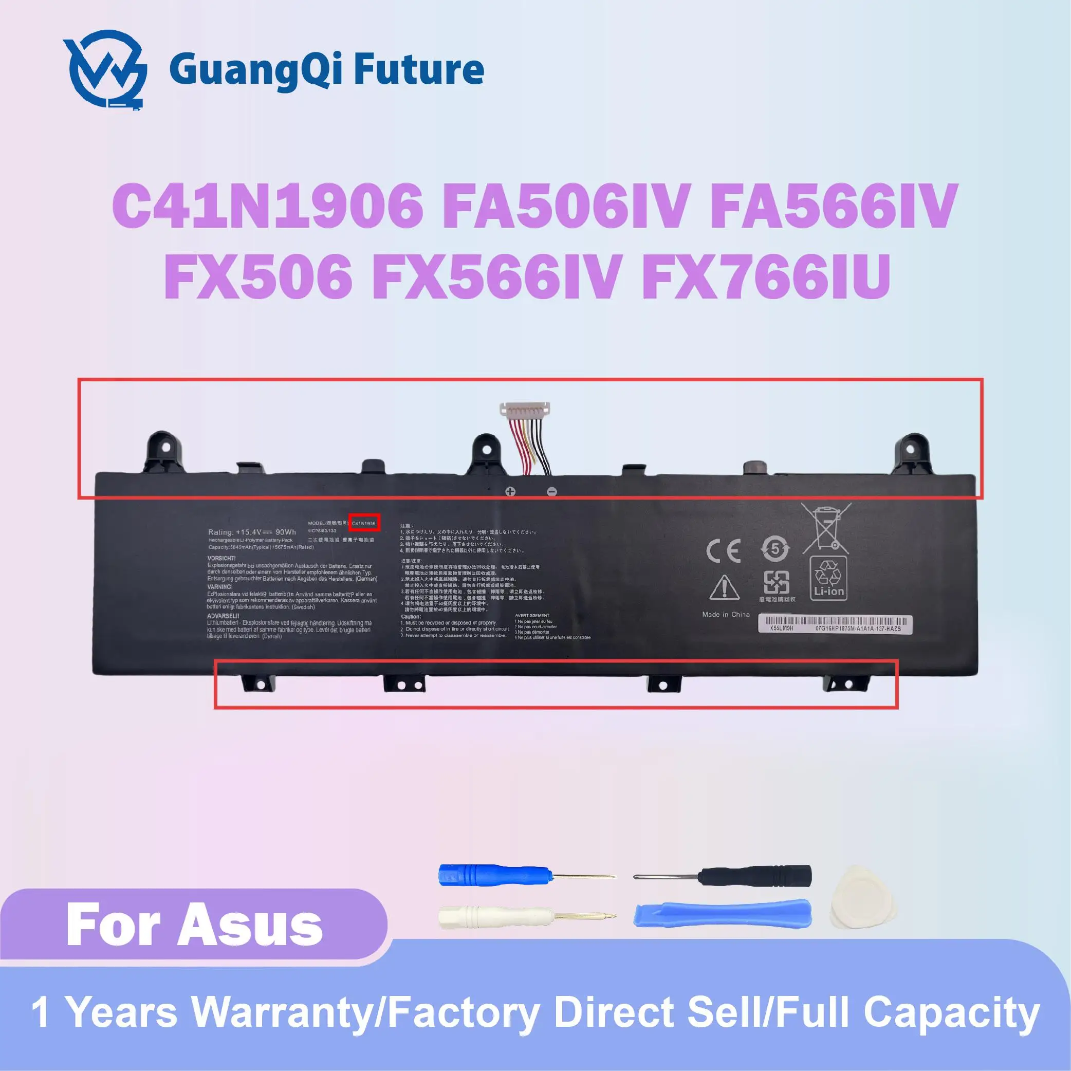 

C41N1906 C41N1906-3 90Wh Laptop Battery 15.4V 5845mAh Short Cable Version For Asus ROG Zephyrus Duo 15 GX550 SE(GX551) Series 0B