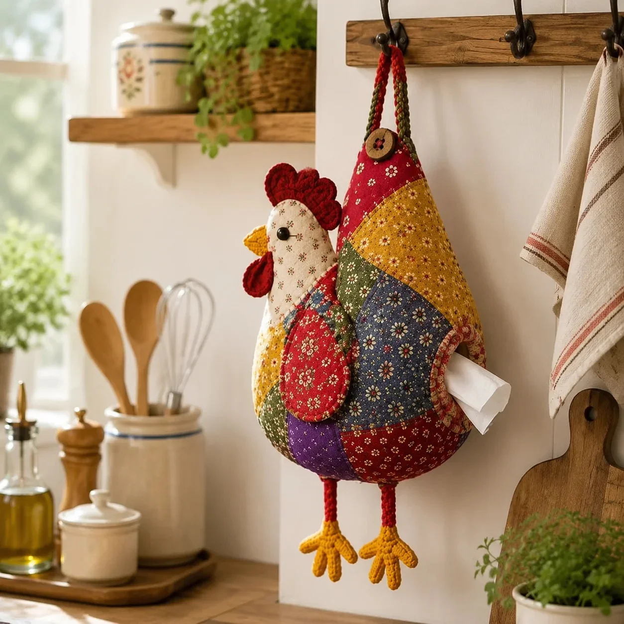 DIY Patchwork Tissue Box Holder Chicken Duck Fabric Cute Rustic Farmhouse Tabletop Napkin Cover Living Room Bedroom Vintage Gift