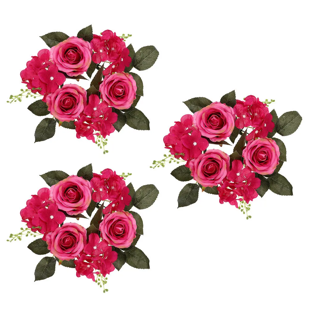 

3Pcs Safe Material Ring Wreath Romantic Tabletop Decoration Artificial Flower Ring Flower Centerpieces for Tables