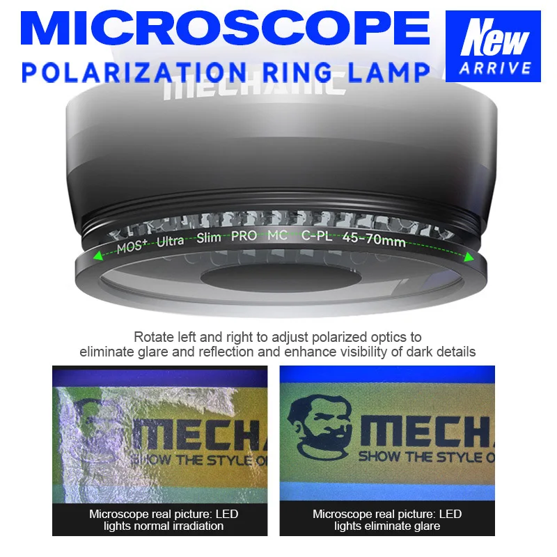 MECHANIC LS720 Polarization Ring Lamp for Most Stereo Microscopes 48mm Size Mobile Phone Repair Ring Light Source Ring Light
