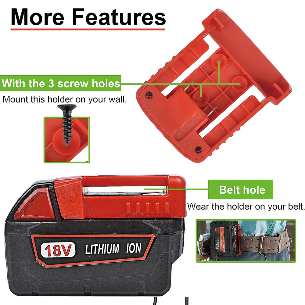 Imagem -04 - Carregador Rápido Usb para Milwaukee 18v Li-ion Suporte de Bateria Portátil Adaptador com Usb e Saída tipo c Carregamento Rápido