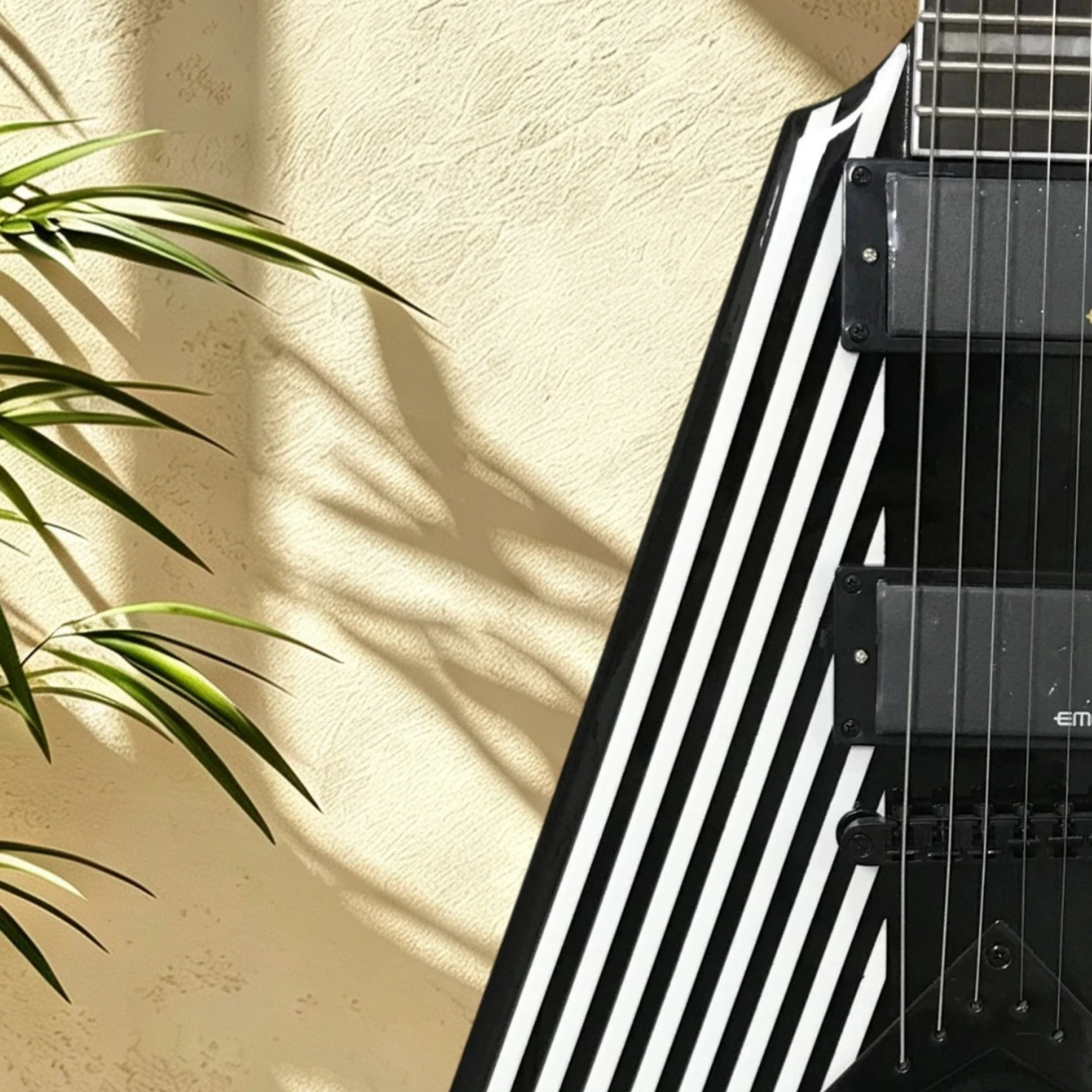 V Black White Vertical Stripe V Shape Electric Guitar Rosewood Fretboard Block Shell Inlay Double Humbucker Fixed Bridge Rock
