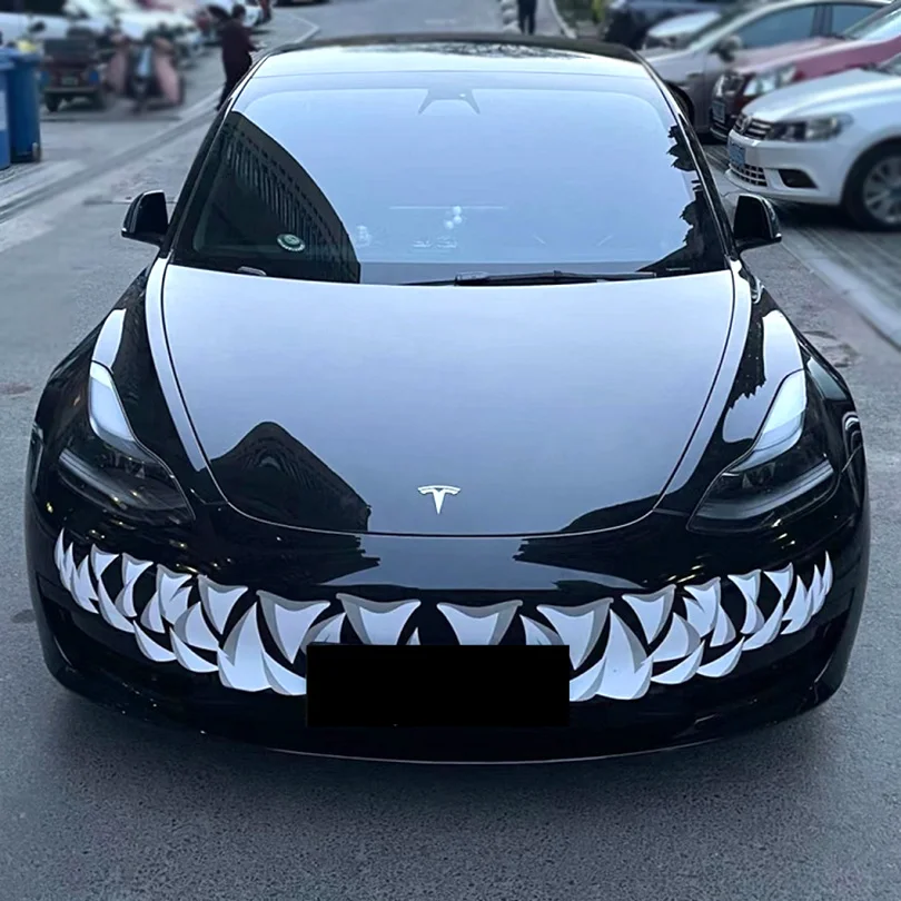 Creative Fiercely Big Mouth Shark Teeth Front Head Grill Decal Vinyl Graphics Film for Tesla Model 3 Y