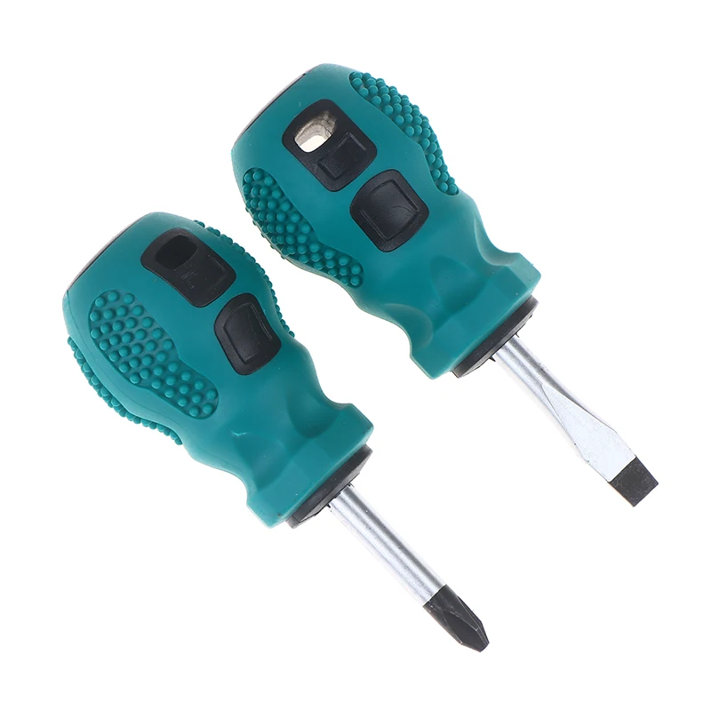 Magnetic Mini Portable Radish Head Flat Cross Short Rubber Handle Screwdriver Set Dual-purpose Screwdriver Tool