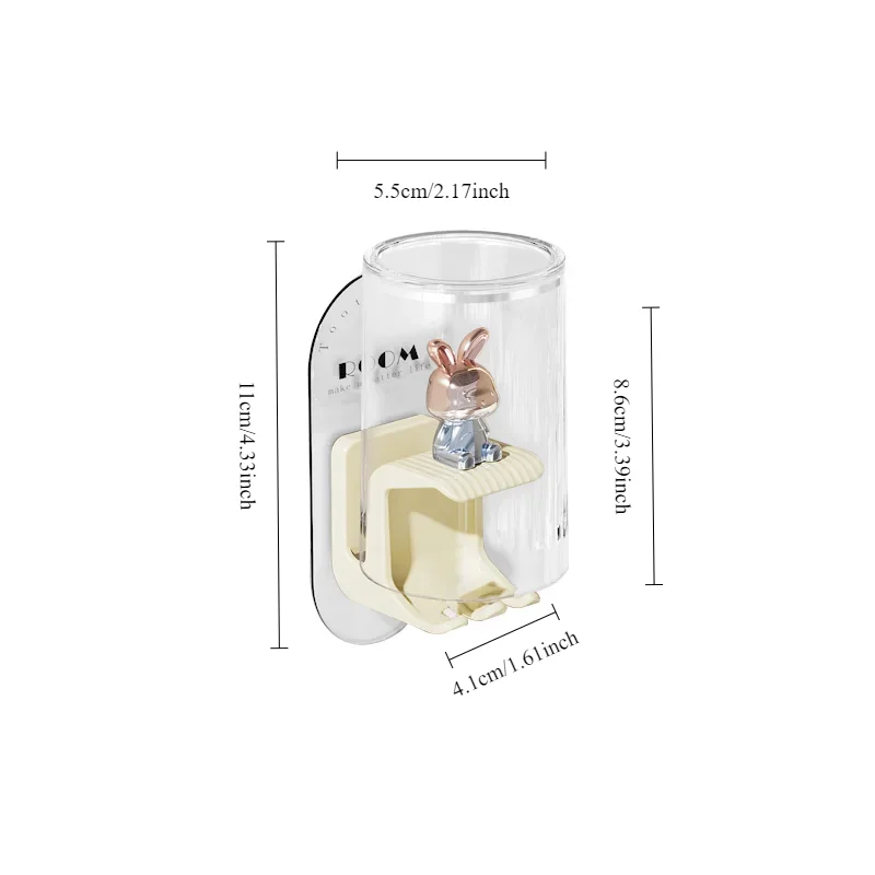 Cute Rabbit Toothbrush Rack Holder No Punching Transparent Mouthwash Cup Electric Toothbrush Cup Hanger Bathroom Set Organizer