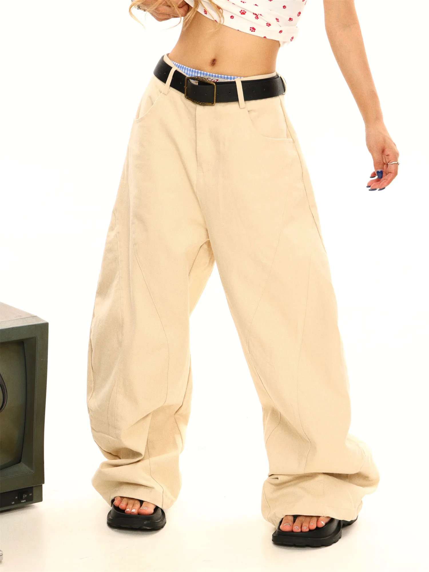 

Y2K American Deconstructed Women Jeans Spliced Loose Fit Curved Knife Slim Long Pants Summer Trendy