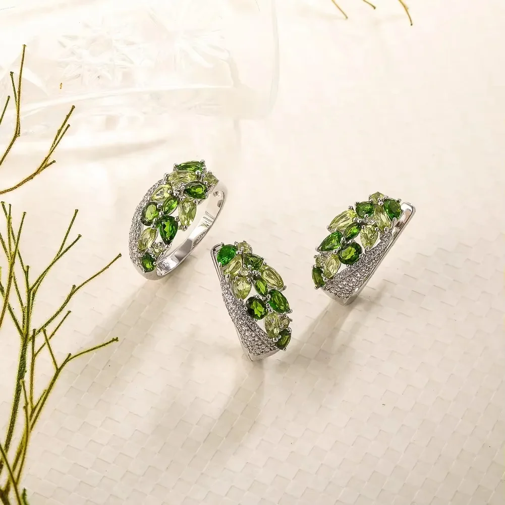 GZ ZONGFA Original 925 Sterling Silve Rings for Women Natural Peridot Diopside Gemstone 2ct Trendy Wedding Gifts Fine Jewelry